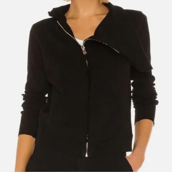Frank & Eileen Tee Lab Asymmetrical Zip Up Moto Sweatshirt Black Cropped XS - Picture 3 of 10